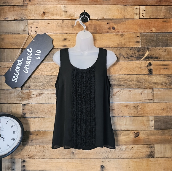 Michael Kors women's black ruffle front tank top size 8P - Picture 1 of 13